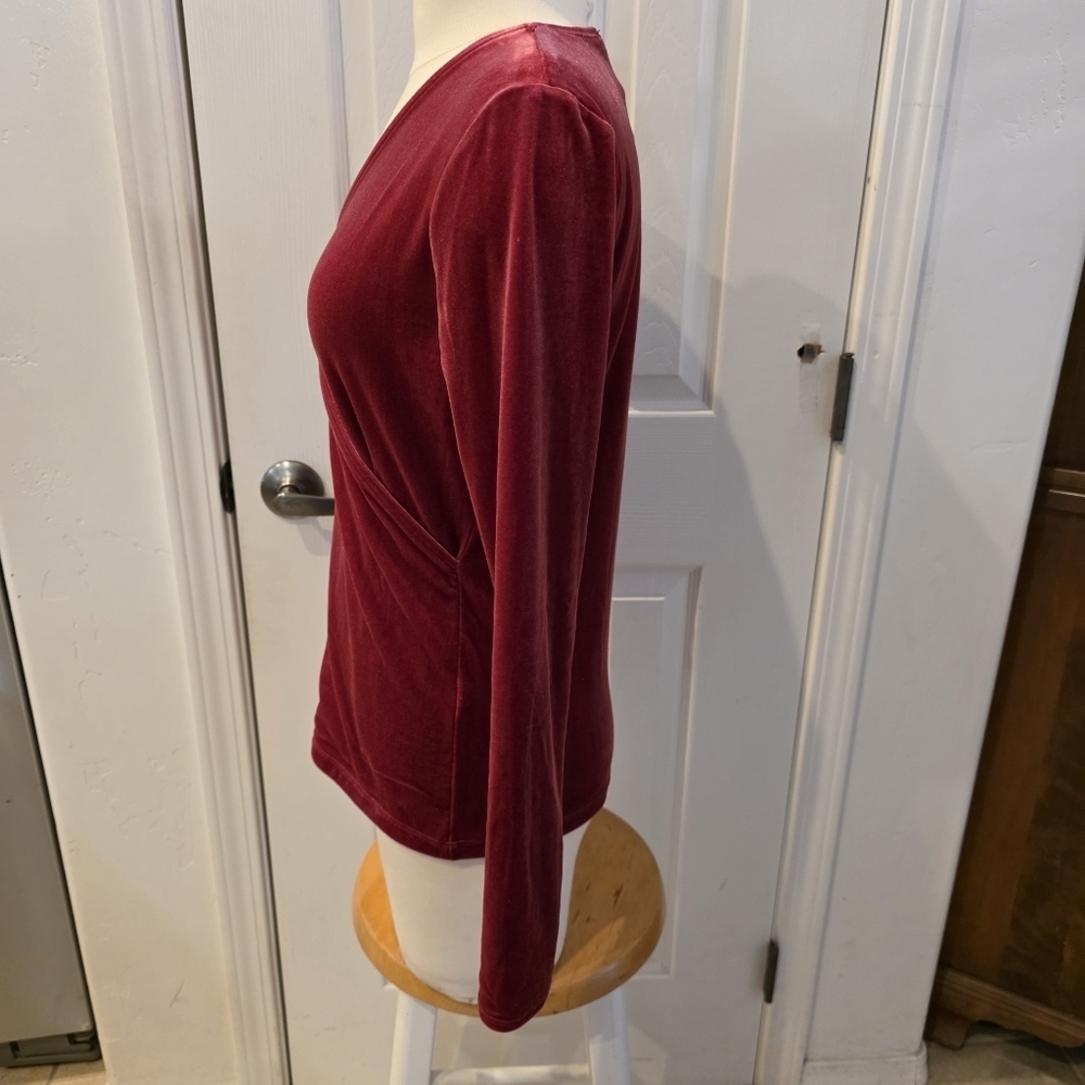J. Crew Velvet Wrap Top - Cranberry - Picture 3 of 8